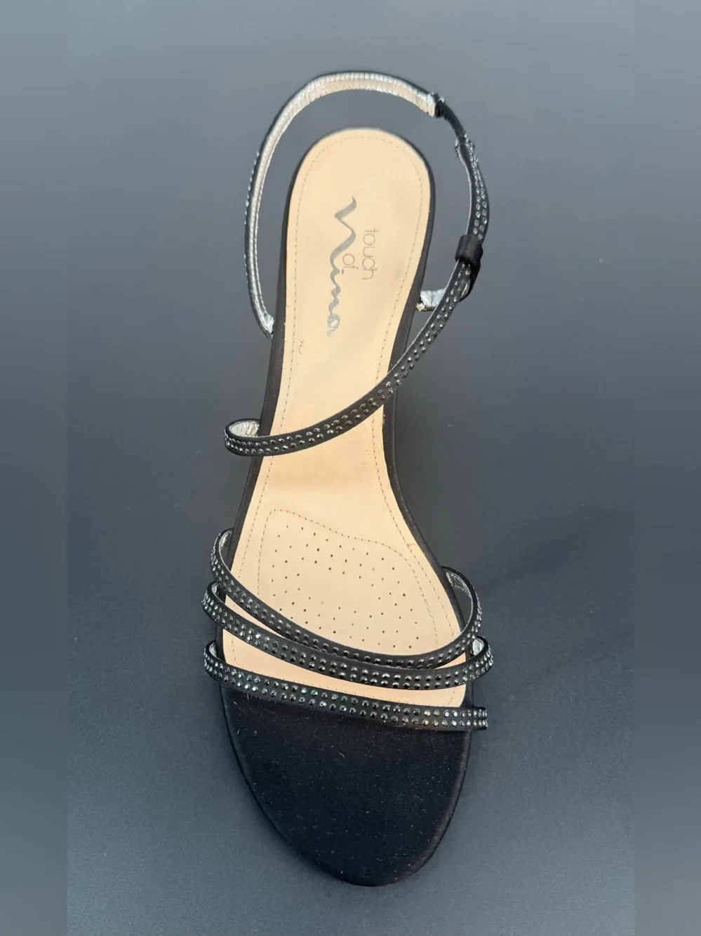 Touch of Nina Women Black Strappy Slingback Kitten Heels Size 10